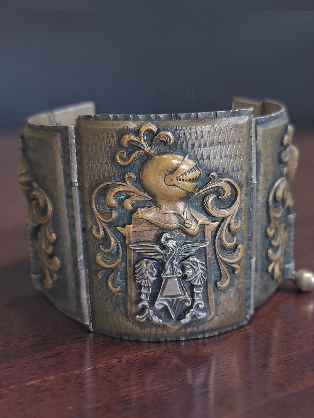 HEAVY Antique Edwardian Medieval Revival Knights And Castles Bracelet